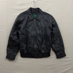 Hill & Archer Leather Bomber Jacket Mens 38 Black Vintage Full Zip Western Yoke
